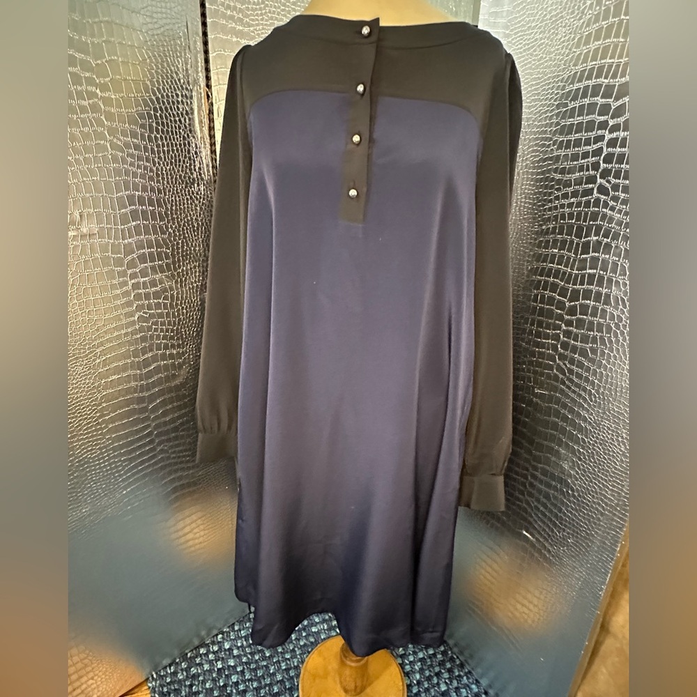 Kate Spade Navy and Black Long Sleeve Colorblock Smock Dress Size 4